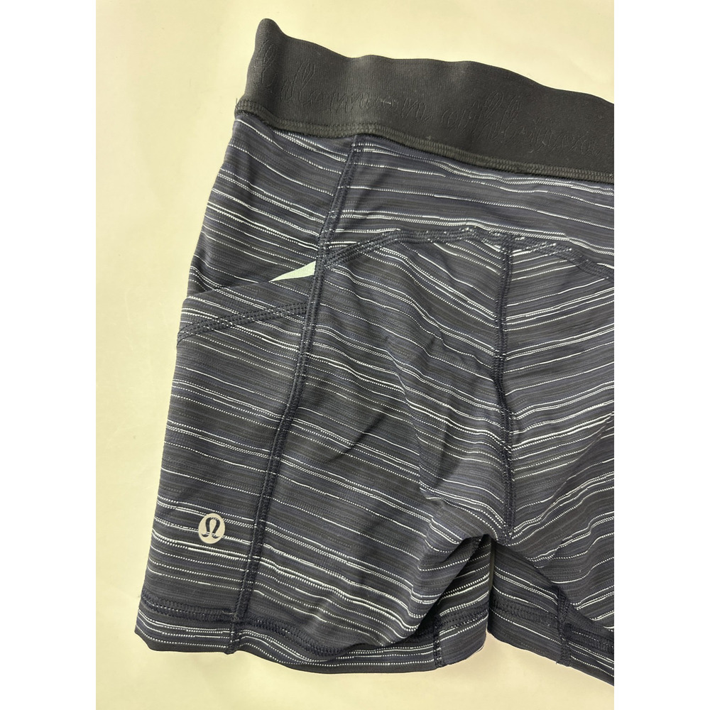Lululemon What The Sport Short Stripe Pockets Run Stretch Blue Black Size 2 - Picture 11 of 15